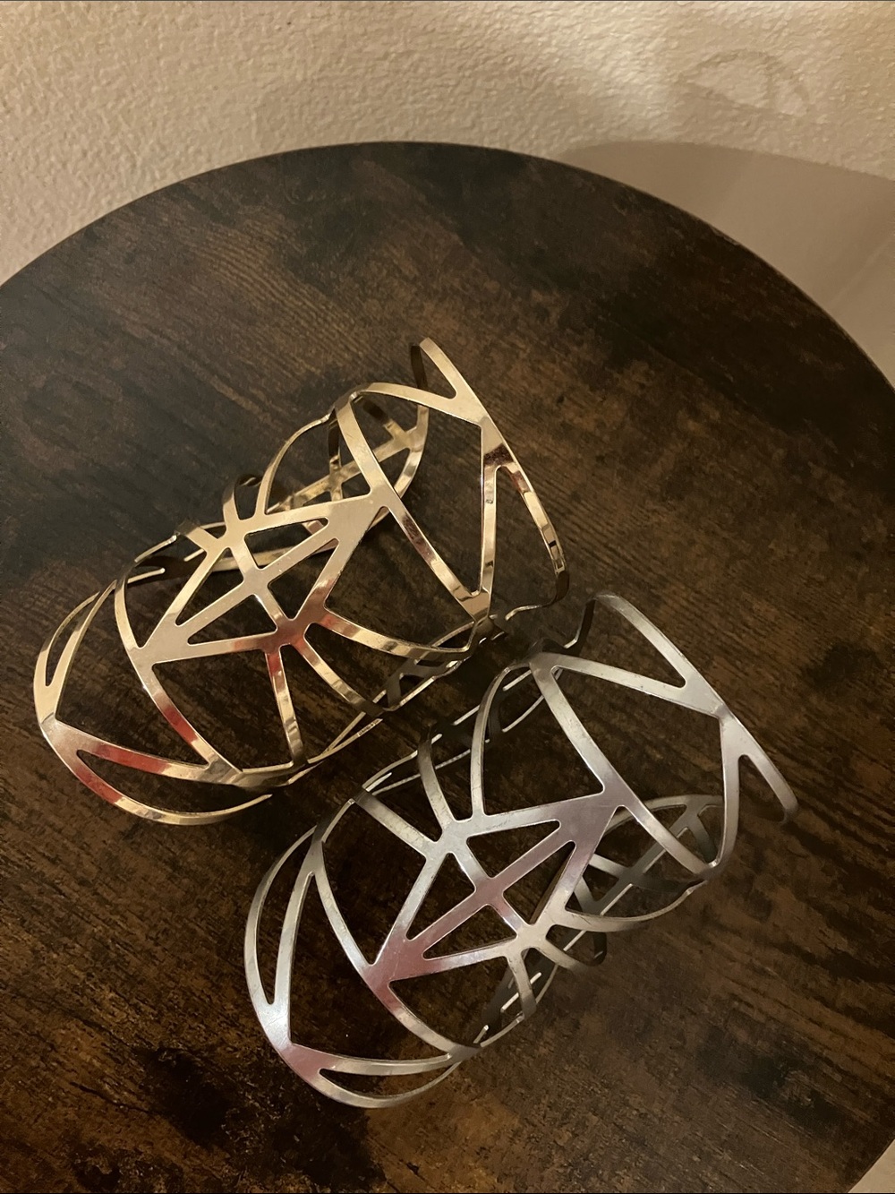 Cutout Geometric Wide Cuff Bracelet Pair in Metallic
